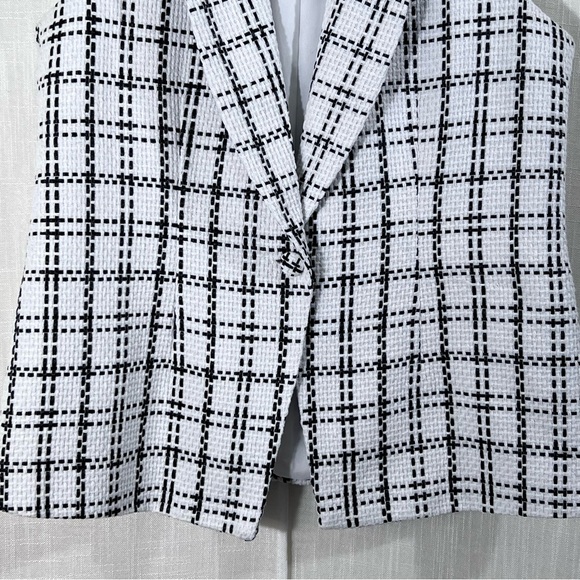 Nanette Lepore Black & White Woven Tweed Plaid One Button Blazer Vest Size M - Picture 4 of 14